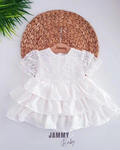 Gisella Layered Skirt Lace Detailed Dress-WHITE