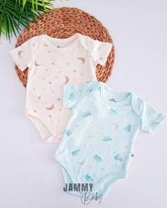 Sky Themed Organic 2-Piece Short Sleeve Bodysuit Set-EKRU/MINT