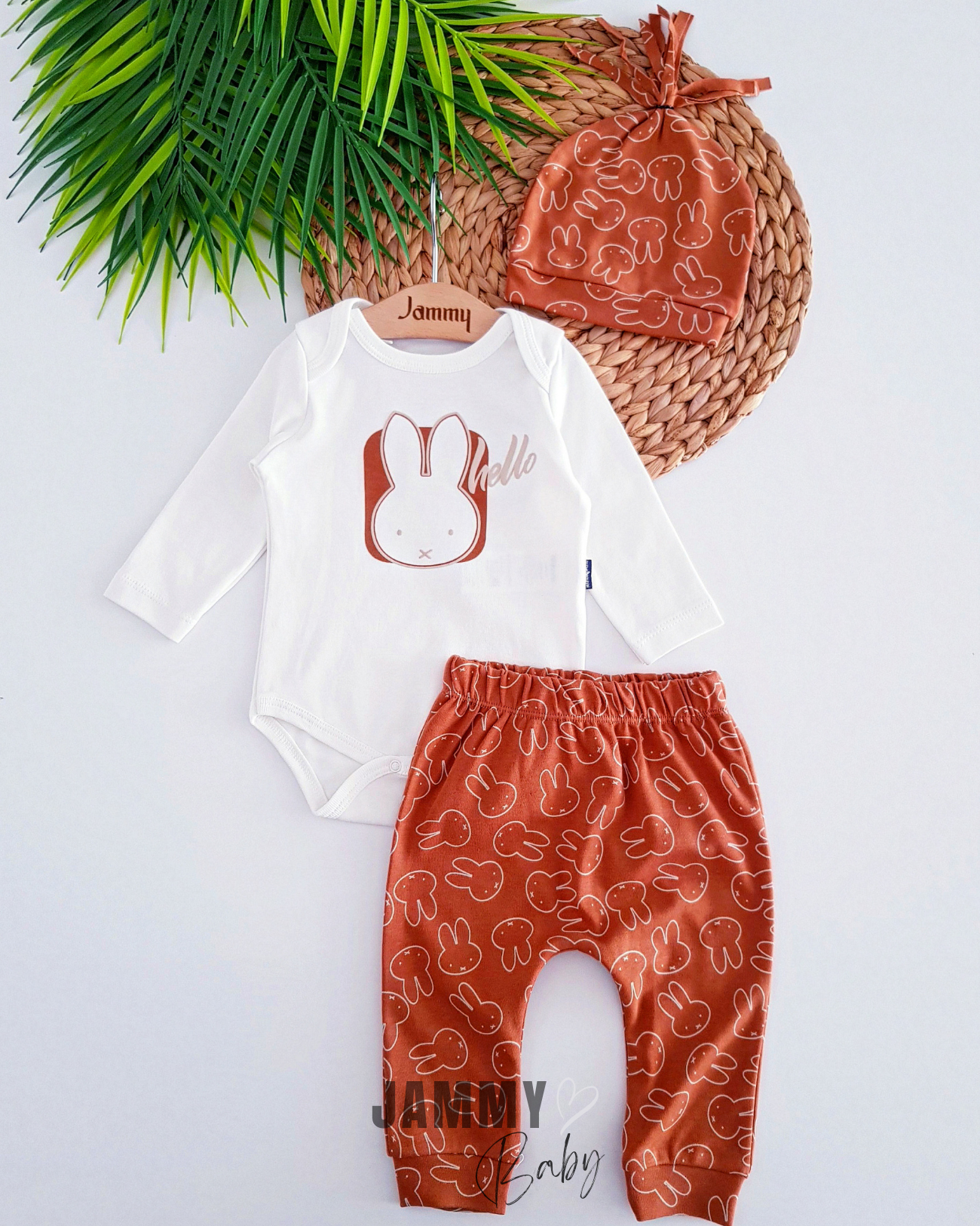 Hello Bunny Hoed 3-Delig Set-BRUIN