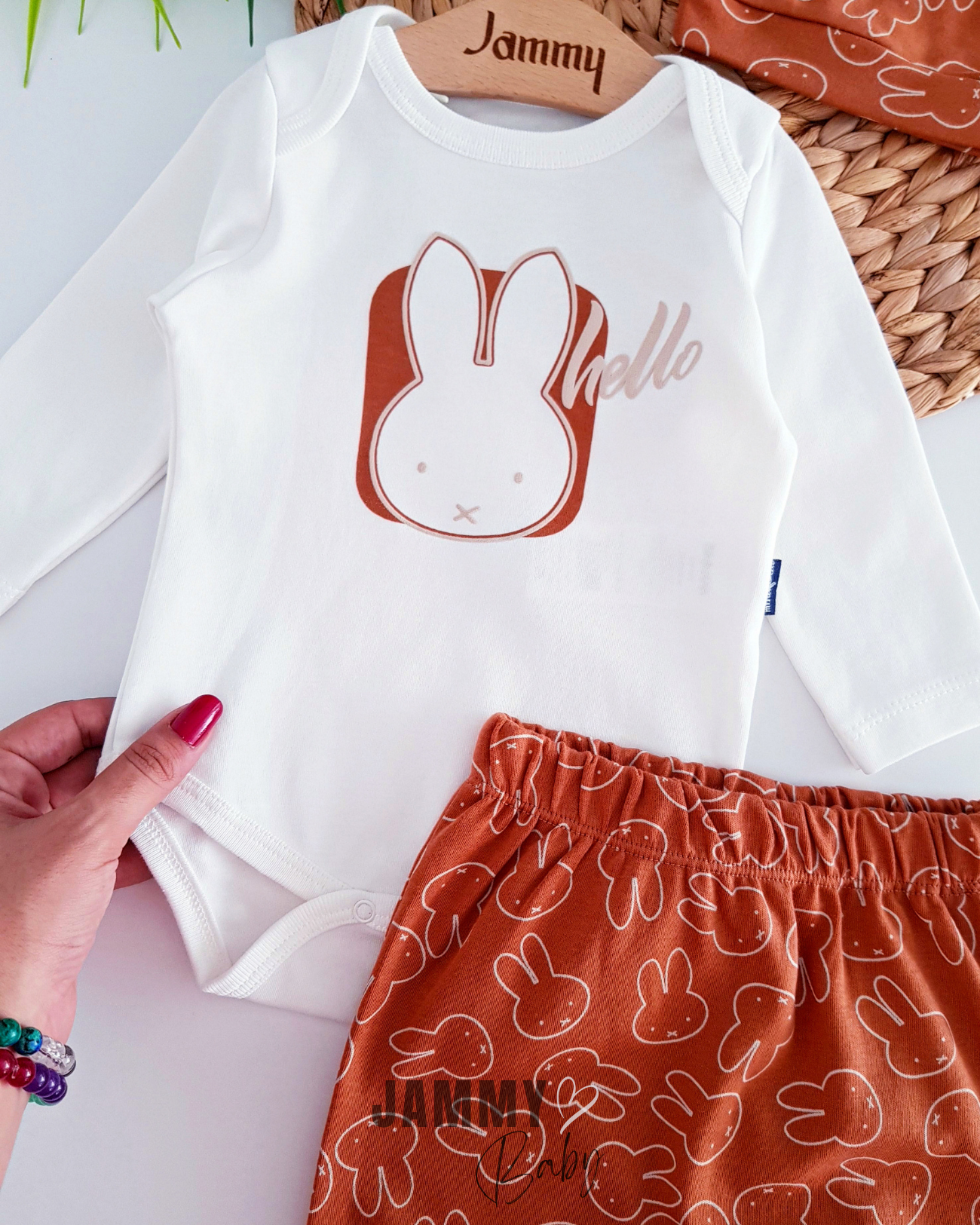Hello Bunny Hoed 3-Delig Set-BRUIN