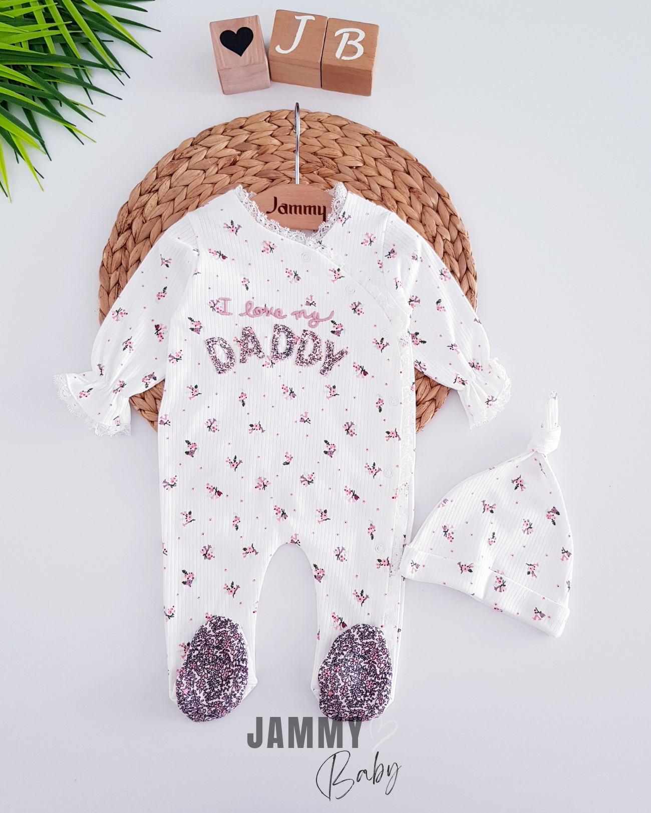I Love My Daddy Hat Jumpsuit Set - WHITE