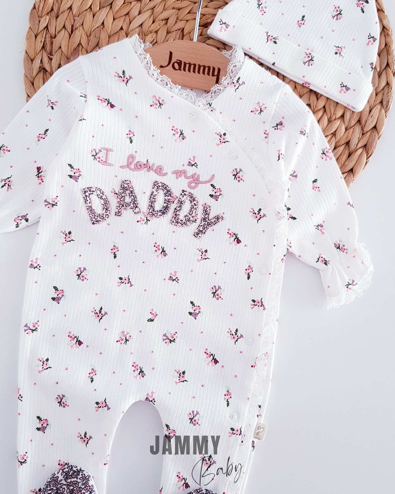 I Love My Daddy Hat Jumpsuit Set - WHITE