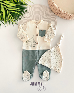 I Love My Mama Waffle Jumpsuit Set-GREEN