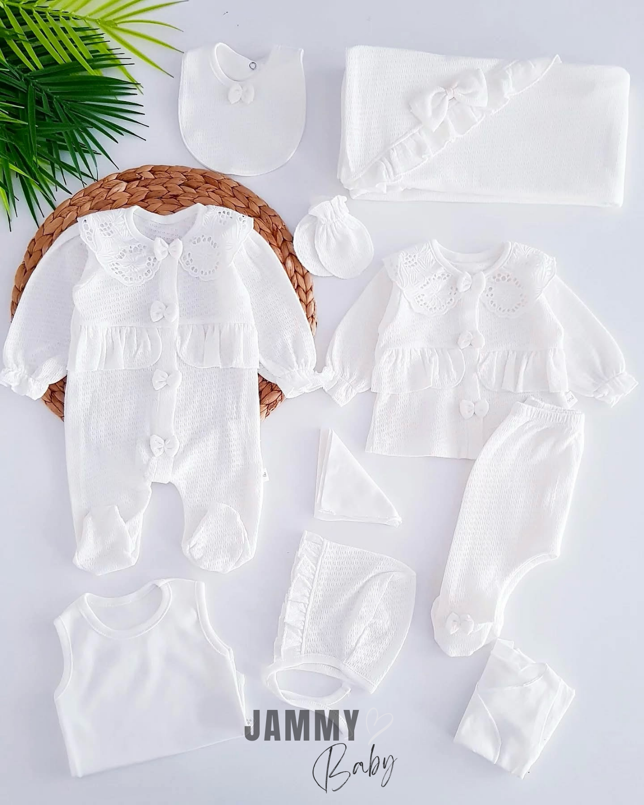 İsabella Jacquard Sommer 10-teiliges Neugeborenen-Set-WEISS