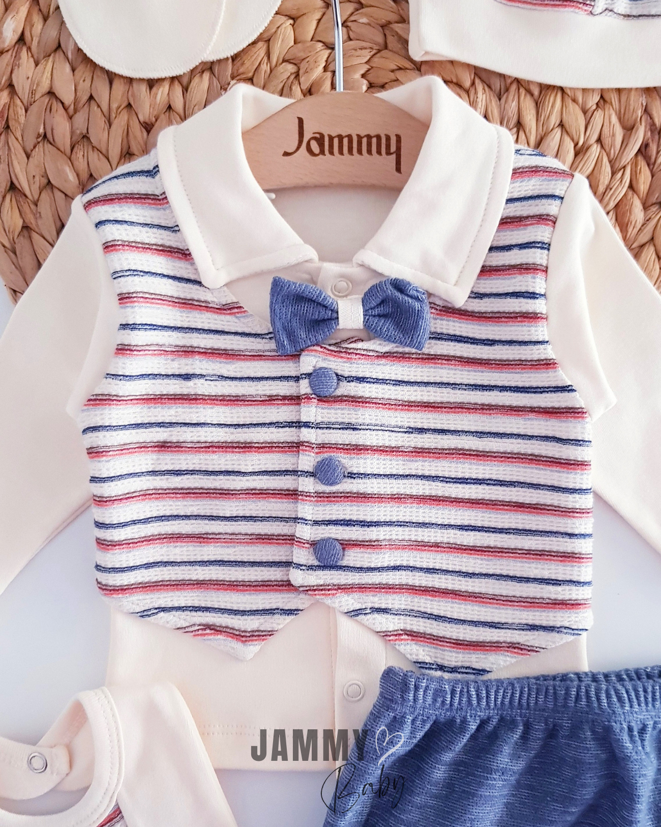 James Vest Detailed 5 Piece Newborn Set - INDIGO