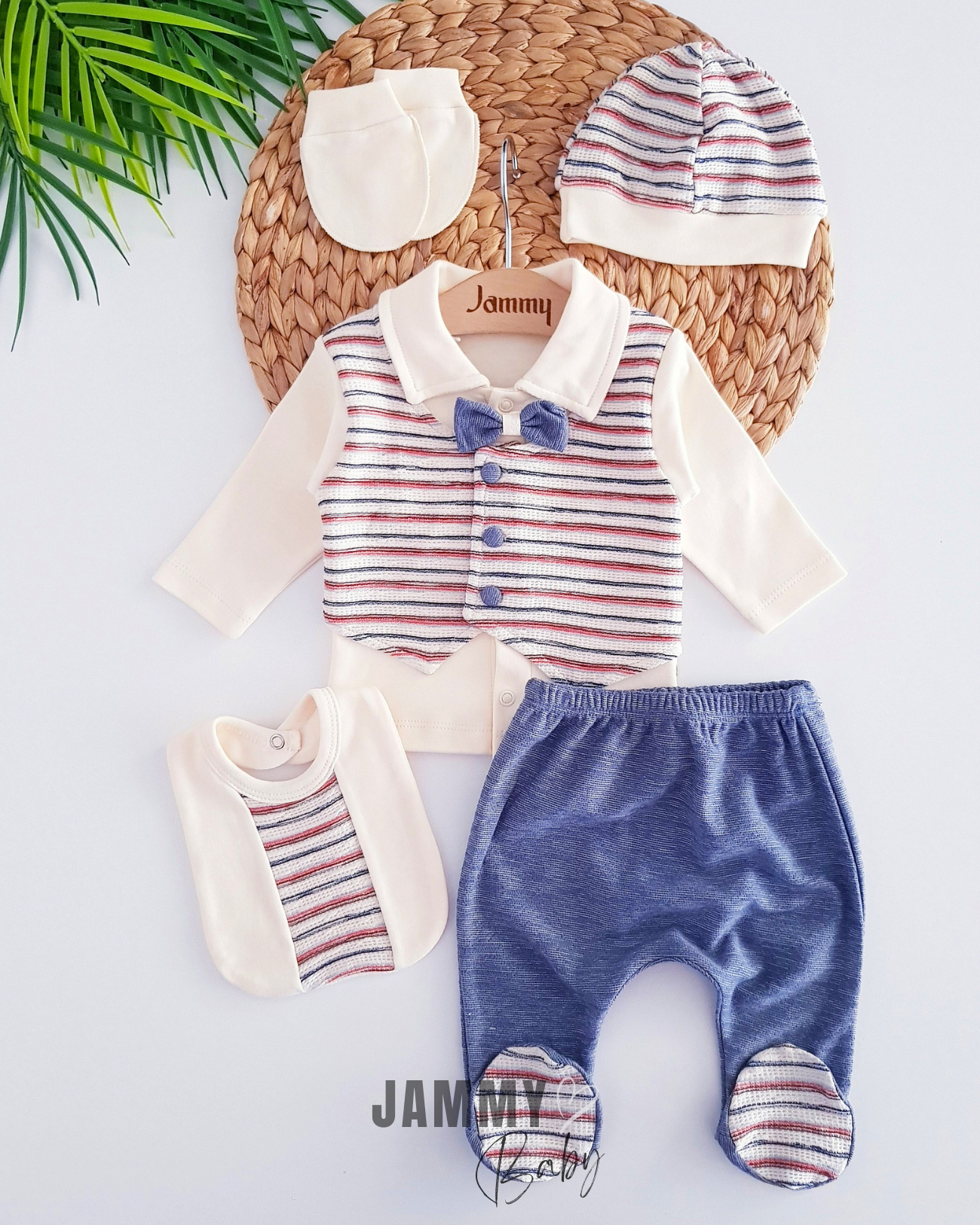 James Vest Detailed 5 Piece Newborn Set - INDIGO
