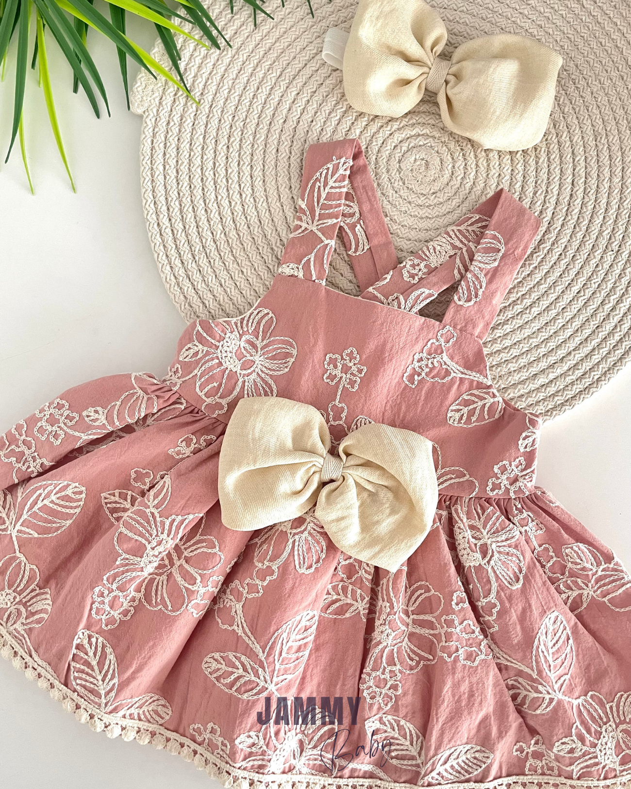 Jasmine Self-Patterned Bandana Linen Dress-DRY ROSE