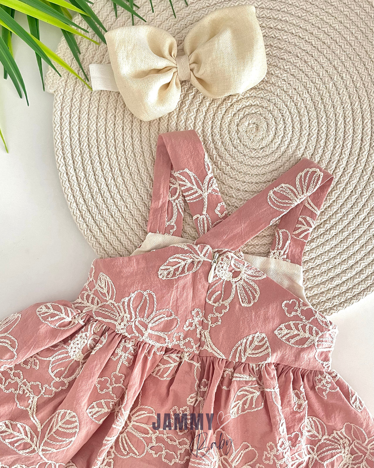 Jasmine Self-Patterned Bandana Linen Dress-DRY ROSE