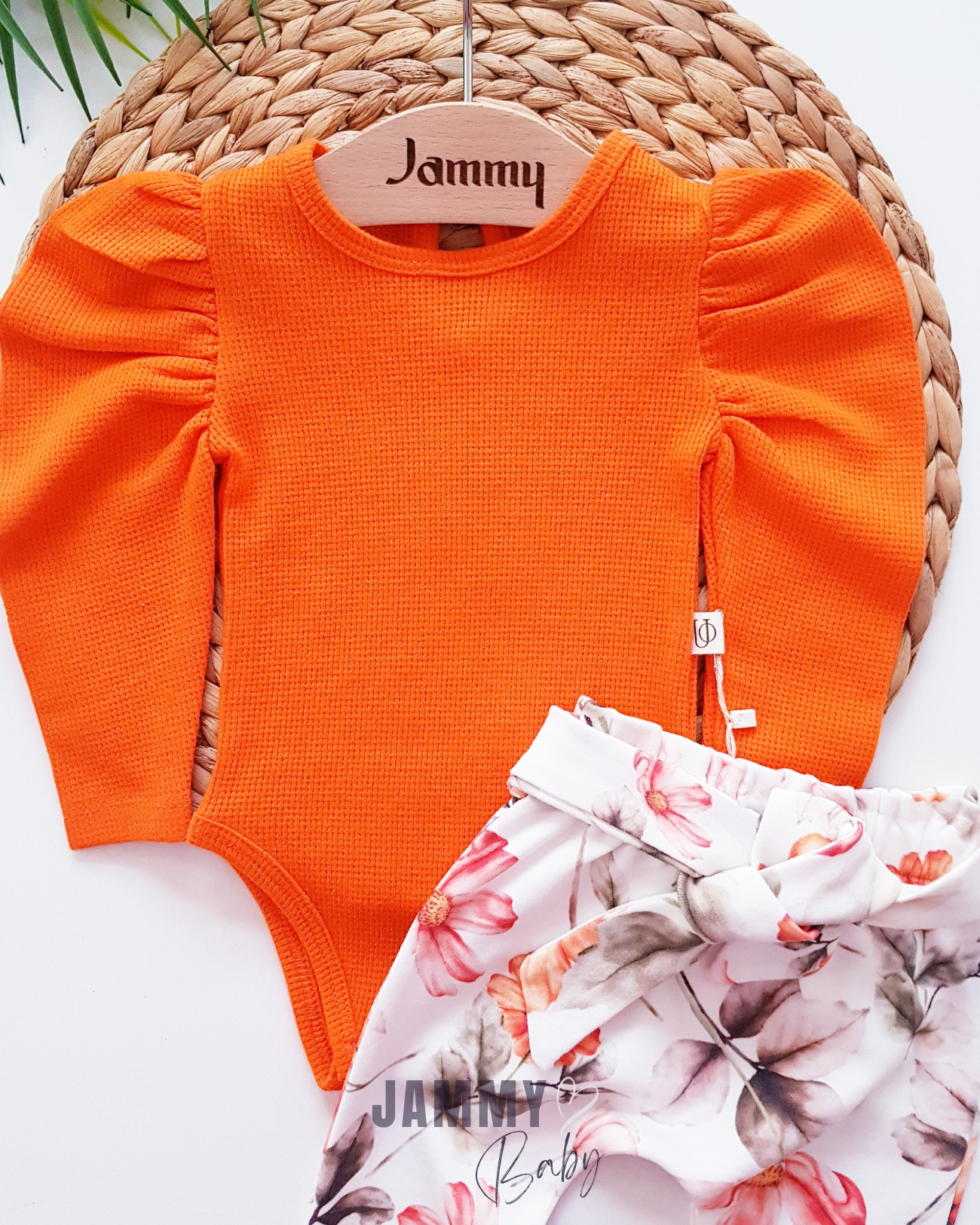 Juana Floral Design Balloon Sleeve Set-ORANGE