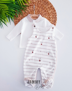 Overall und Body-Set aus Samt mit Hirschmuster – BEIGE