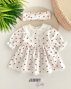 Heart Patterned Scallop Collar Poplin Dress Set