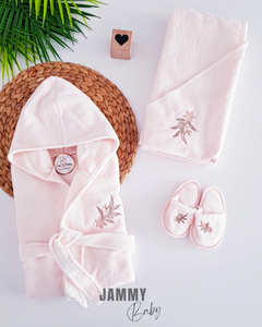 Cross Stitch Embroidered 3 Piece Bathrobe Set-SALMON