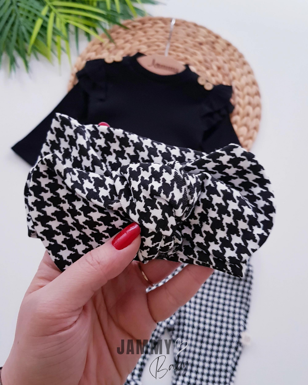 Houndstooth Desenli İspanyol Tayt Bandana 3 Parça Set-SİYAH
