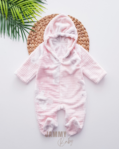 Welsoft Plush Jumpsuit with Teddy Bear Pattern - PINK