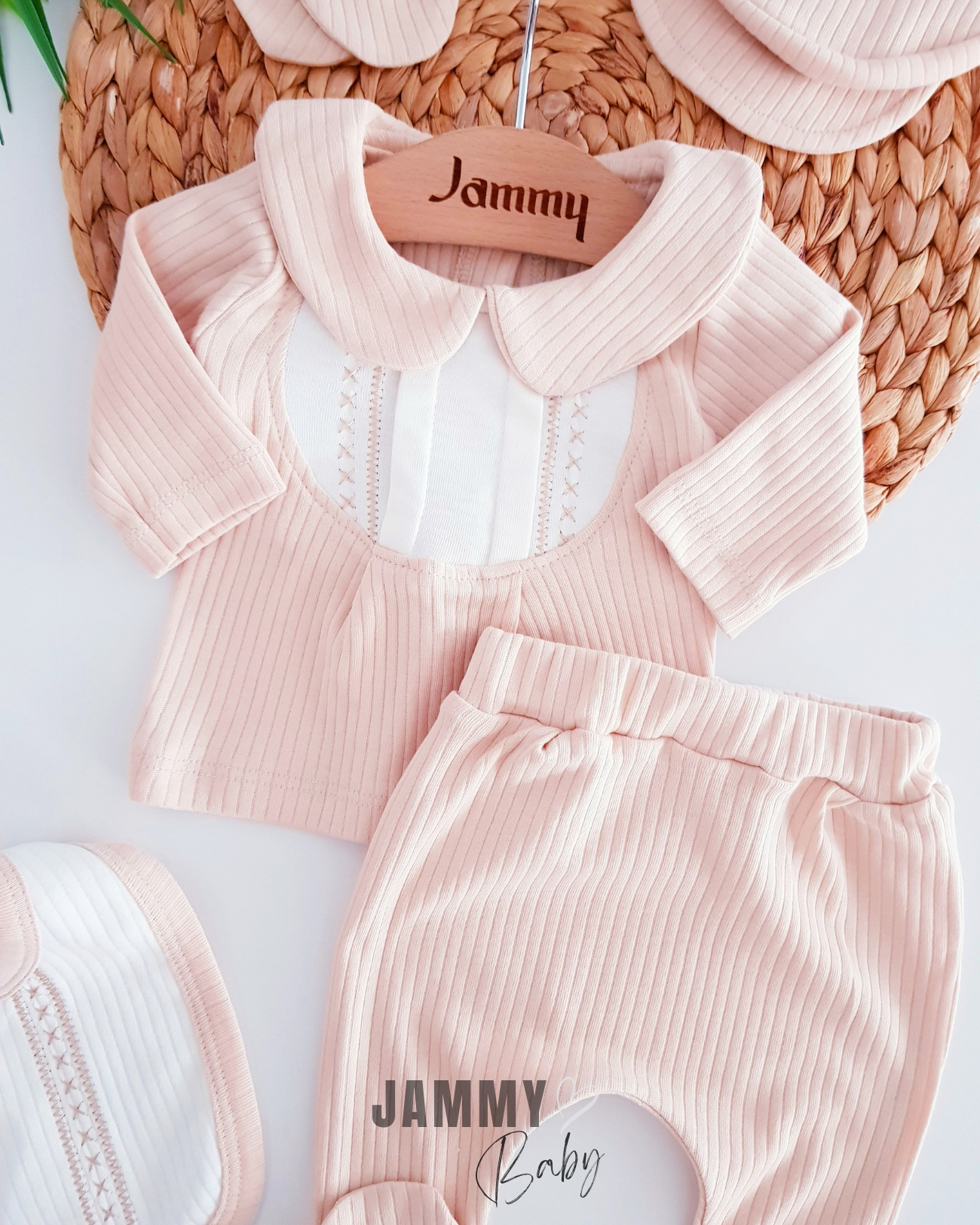 5-Piece Newborn Set in Cream with Classic Zigzag Stitched Cap - Ultra-Soft & Breathable Fabric
