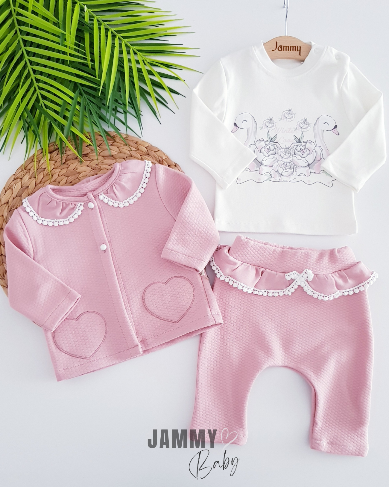 Swan Heart Quilted 3 Piece Set-DRY ROSE