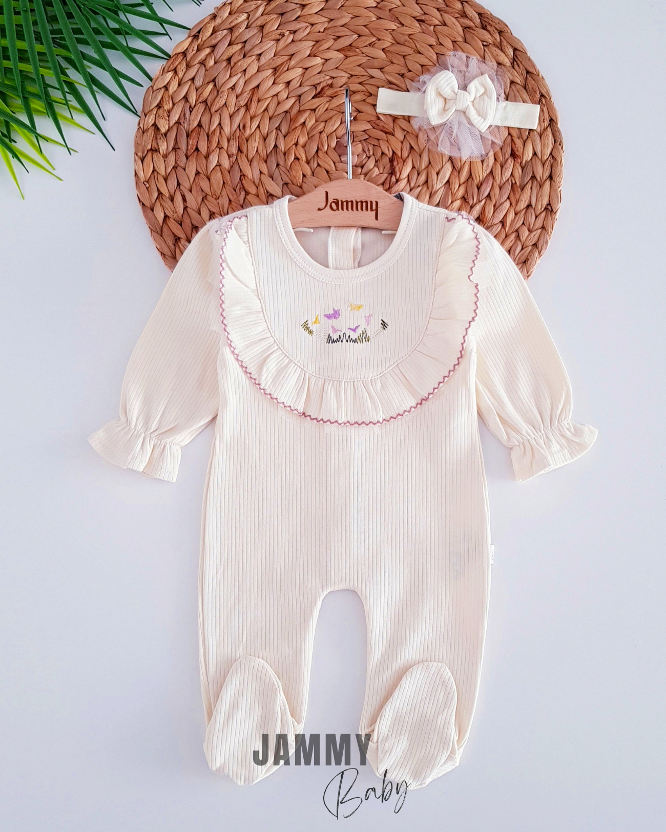 Bandana jumpsuit met vogelborduursel - CRÈME