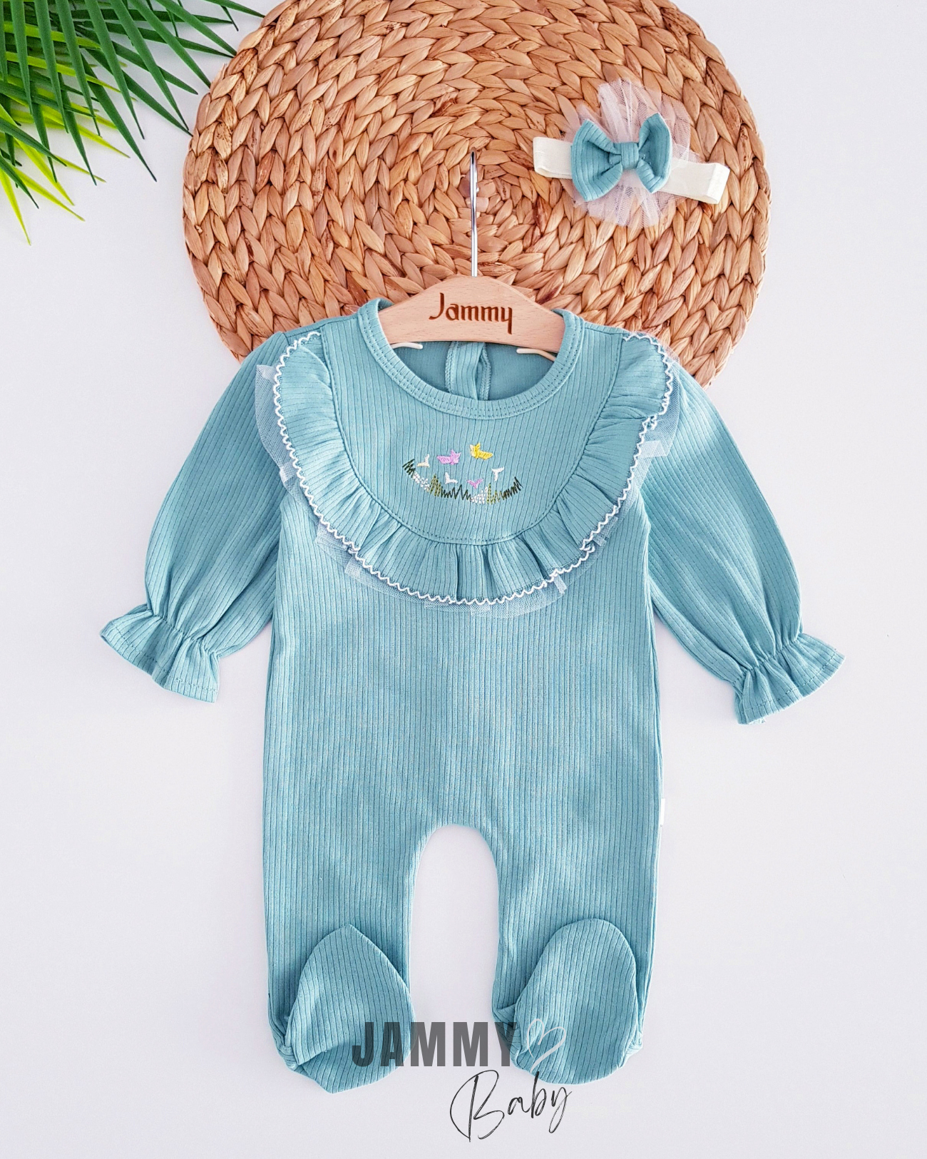 Bandana jumpsuit met vogelborduursel - GROEN