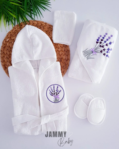Lavender Embroidered 4 Piece Bathrobe Set-ECRU