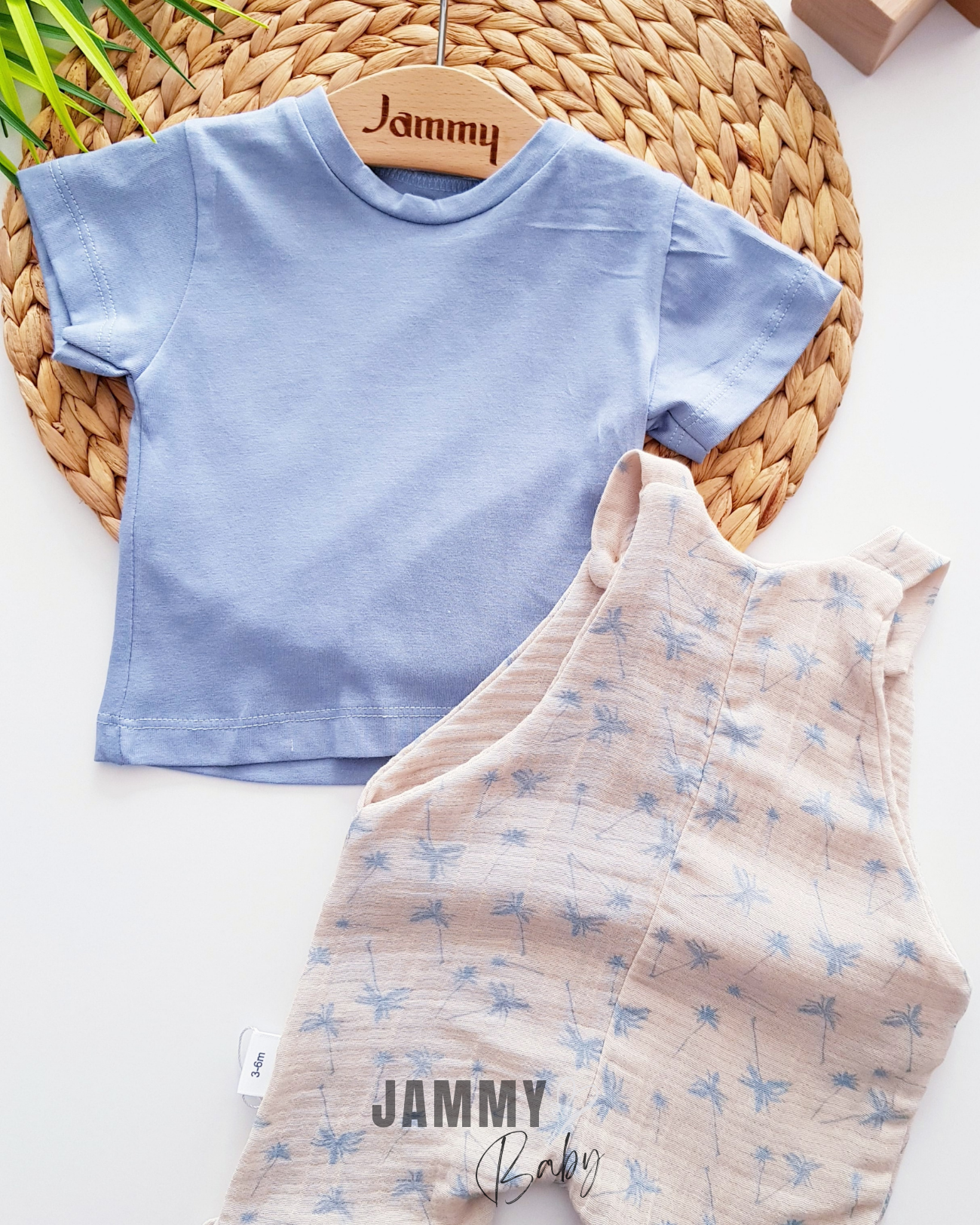 Leaf Muslin Salopet ve Vücut Seti - MAVİ