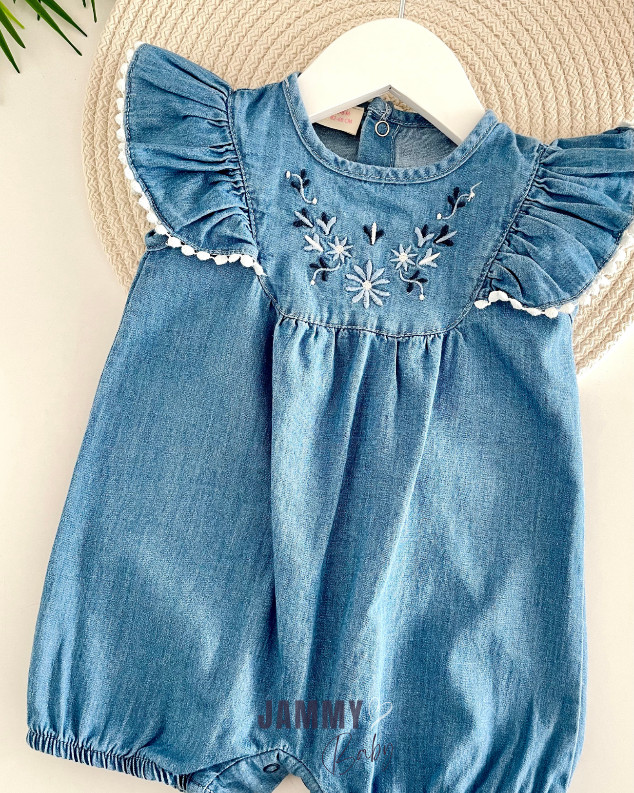 Lena Embroidery Detailed Denim Jumpsuit-DENIM