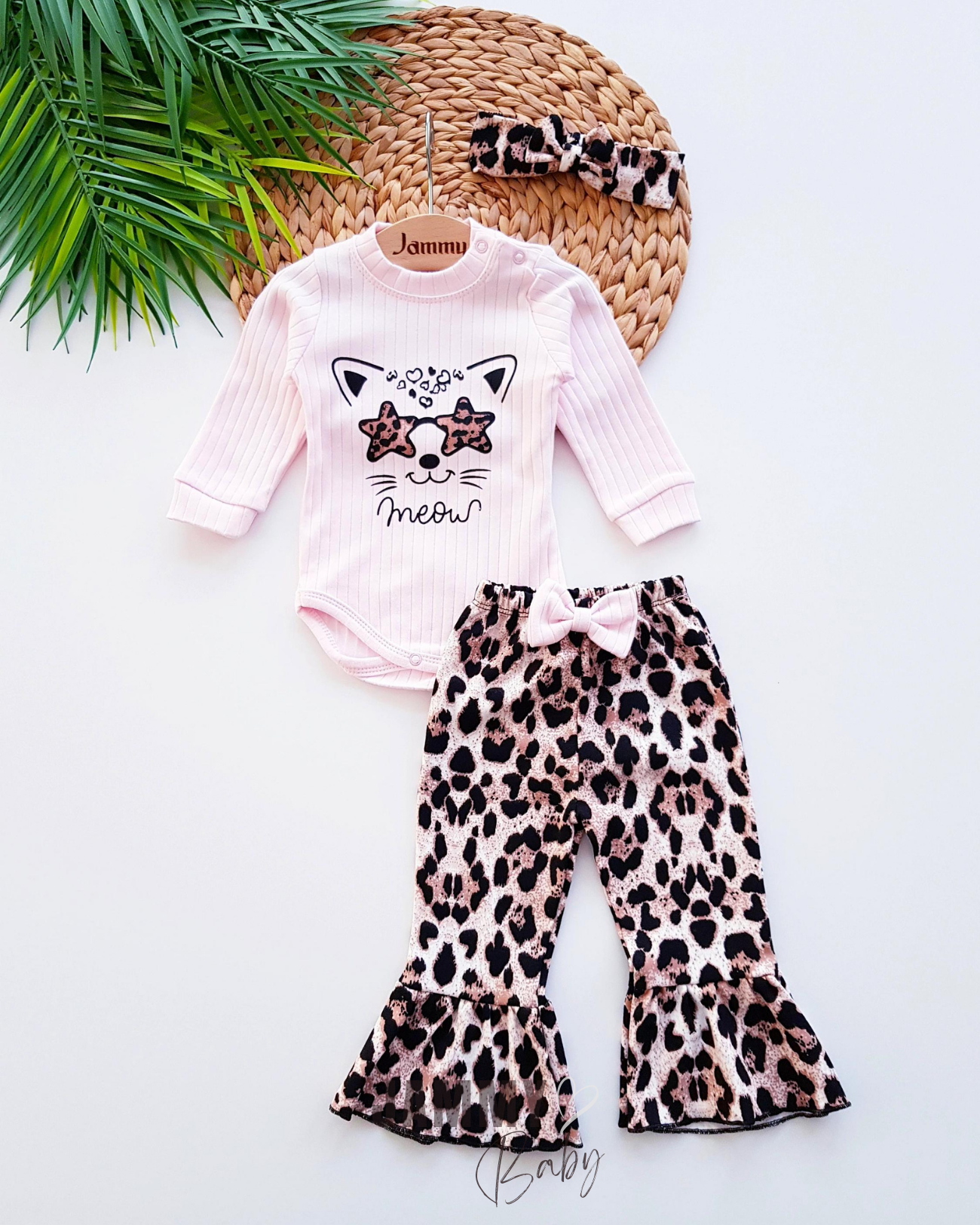 Leopard Cat Spaanse Bandana Set-ROZE