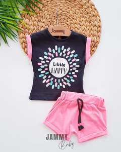 Little Happy 2-piece Set with Shorts-NEON PINK