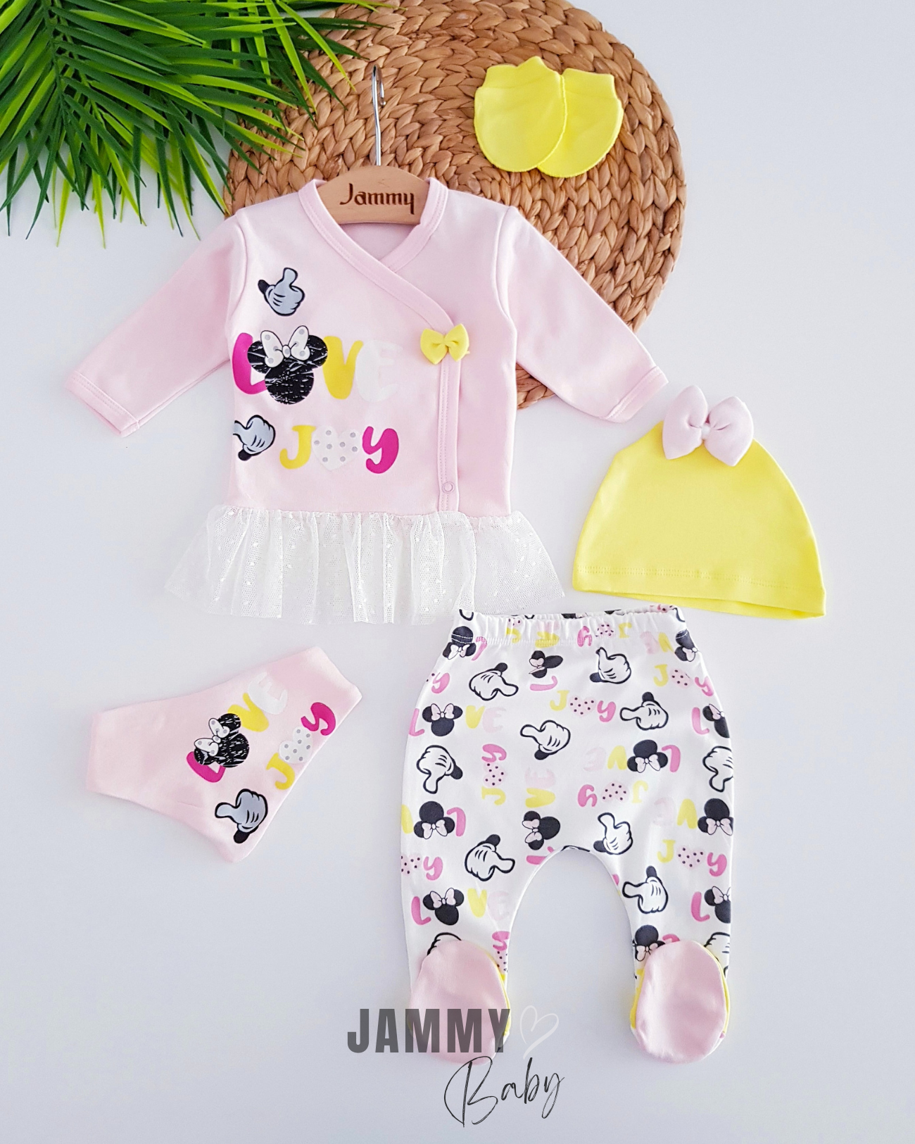 Love Joy Set of 5 Bodysuits with Bow Hat - PINK
