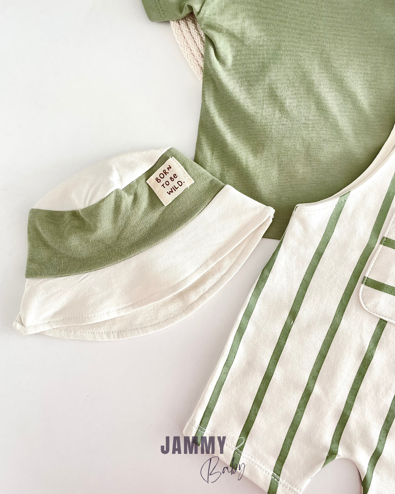 Ensemble salopette/body rayé Luke-VERT