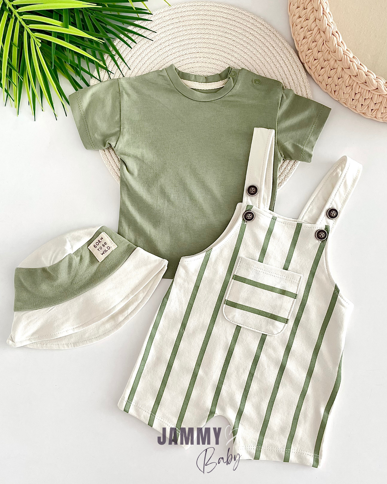 Ensemble salopette/body rayé Luke-VERT