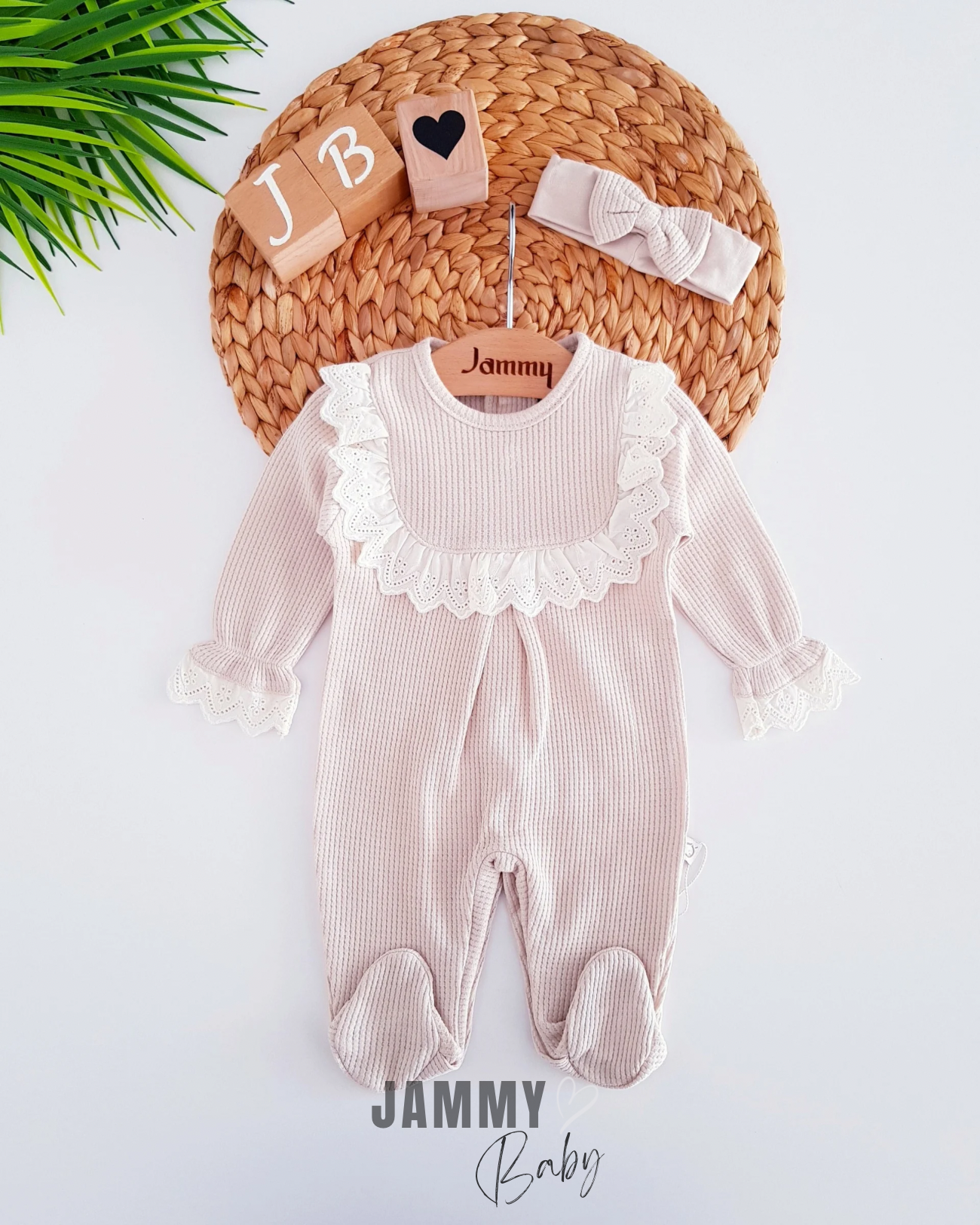 Luna Taraklı Dantel Waffle Tulum Takımı-BEIGE