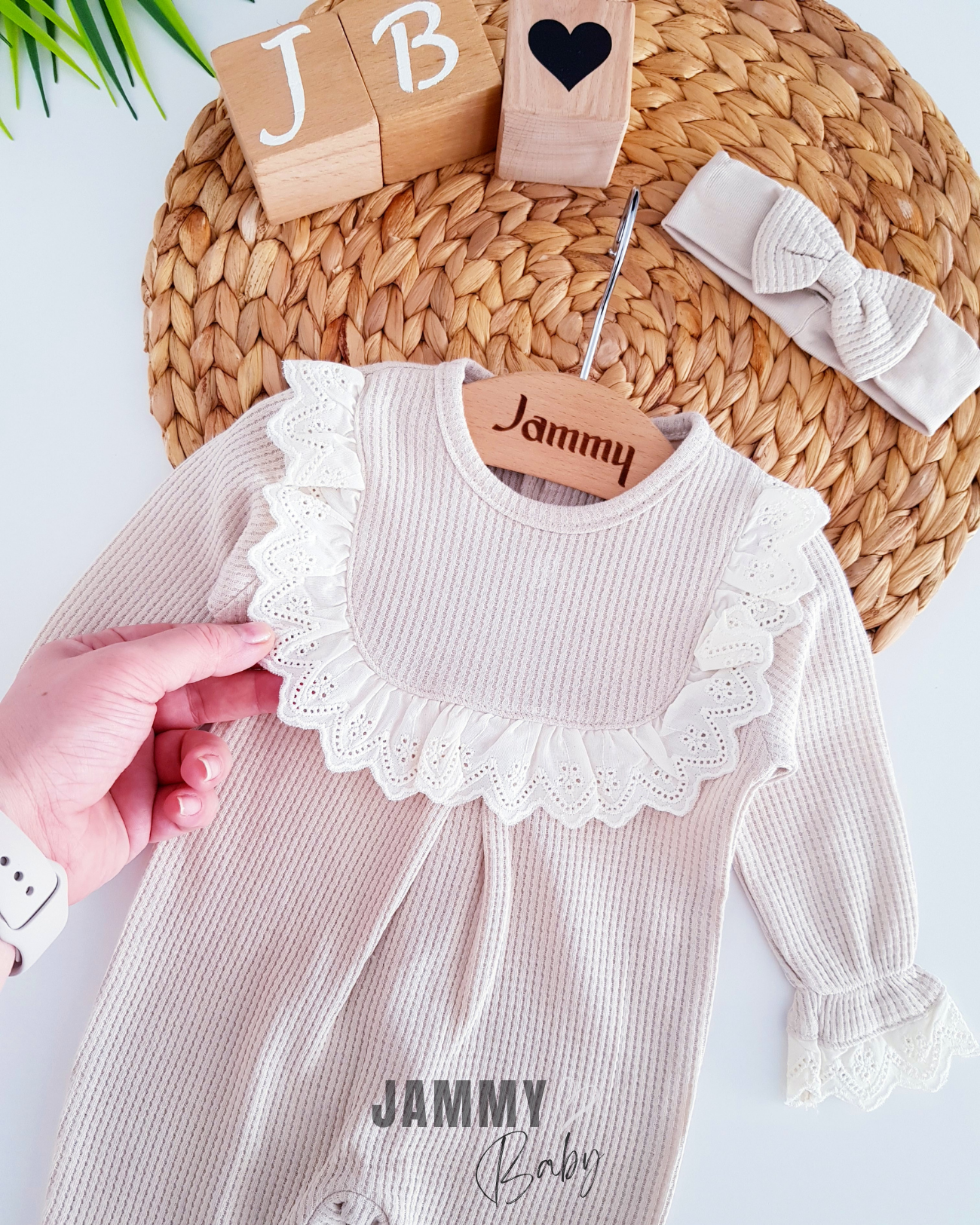 Luna Taraklı Dantel Waffle Tulum Takımı-BEIGE
