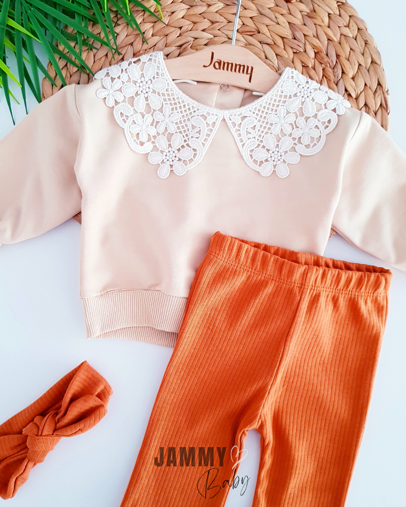 Mabel Lace Collar Bandana 3 Piece Set-CINNAMON