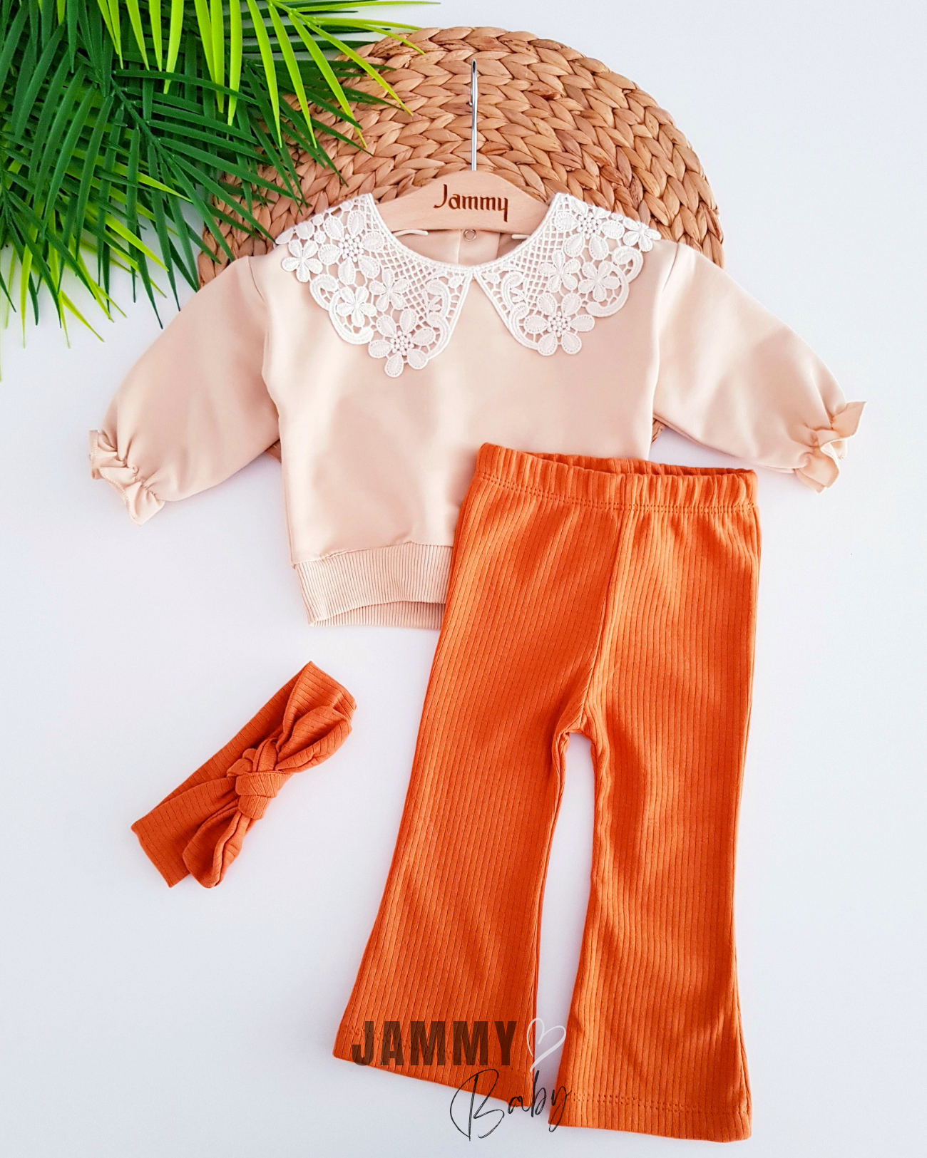 Mabel Lace Collar Bandana 3 Piece Set-CINNAMON