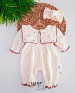 Maita Hart Geborduurde Bandana Overalls Set-CRÈME