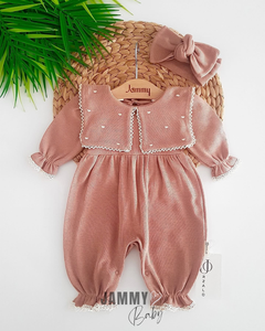 Maita Hart Geborduurde Bandana Overalls Set-MILK COFFEE