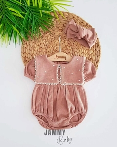 Maita Hart Geborduurde Vierkante Hals Bandana Romper Set-MILK COFFEE