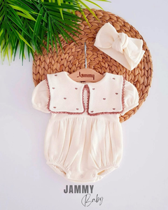 Maita Hart Geborduurde Vierkante Hals Bandana Romper Set-CRÈME