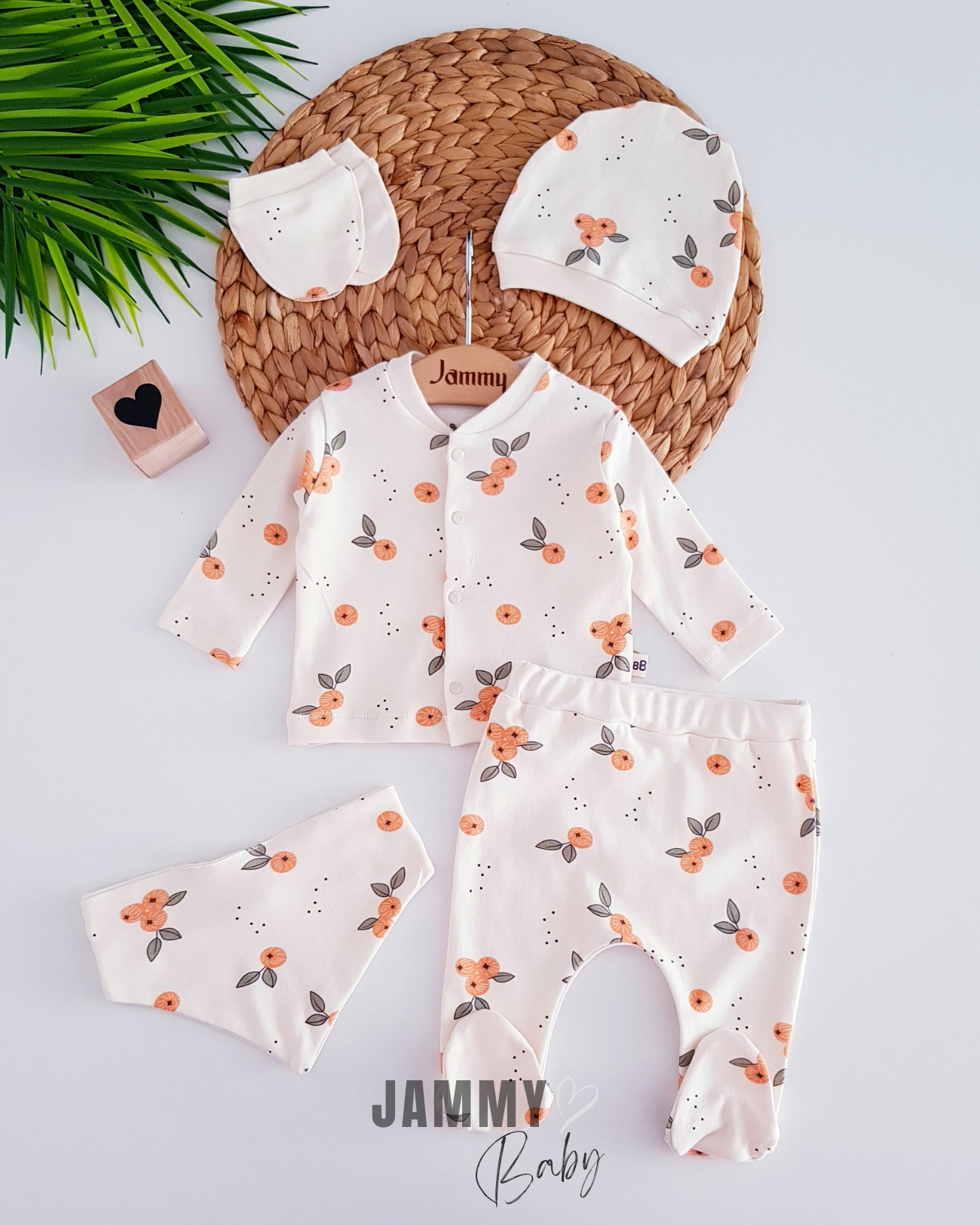 Tangerine Themed 5 Piece Newborn Set-CREAM