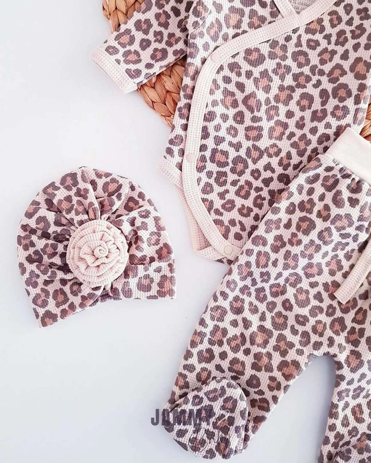 Marseille Luipaard Print Bonnet Hoed Wafel Set van 3