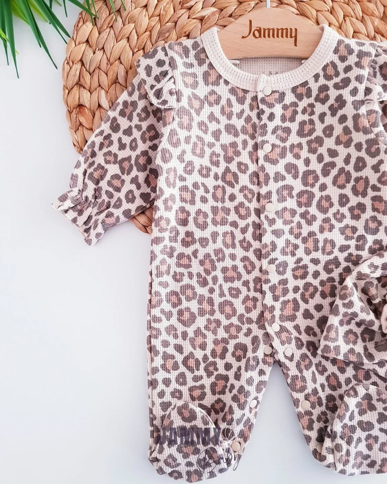 Marseille Leopard Print Bonnet Hat Waffle Jumpsuit Set