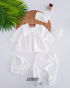 Martina Collar Bow Detailed 5 Piece Newborn Set - EKRU