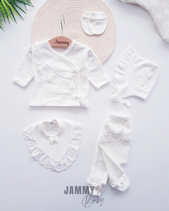 Mathilda Laura 5 Piece Newborn Set with Hat-EKRU