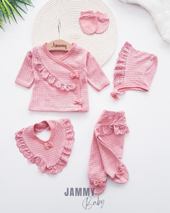 Mathilda Laura 5 Piece Newborn Set with Hat - DRIED ROSE