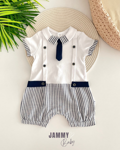 Michael Kravatlı Kısakol Barbatöz Tulum-BEYAZ