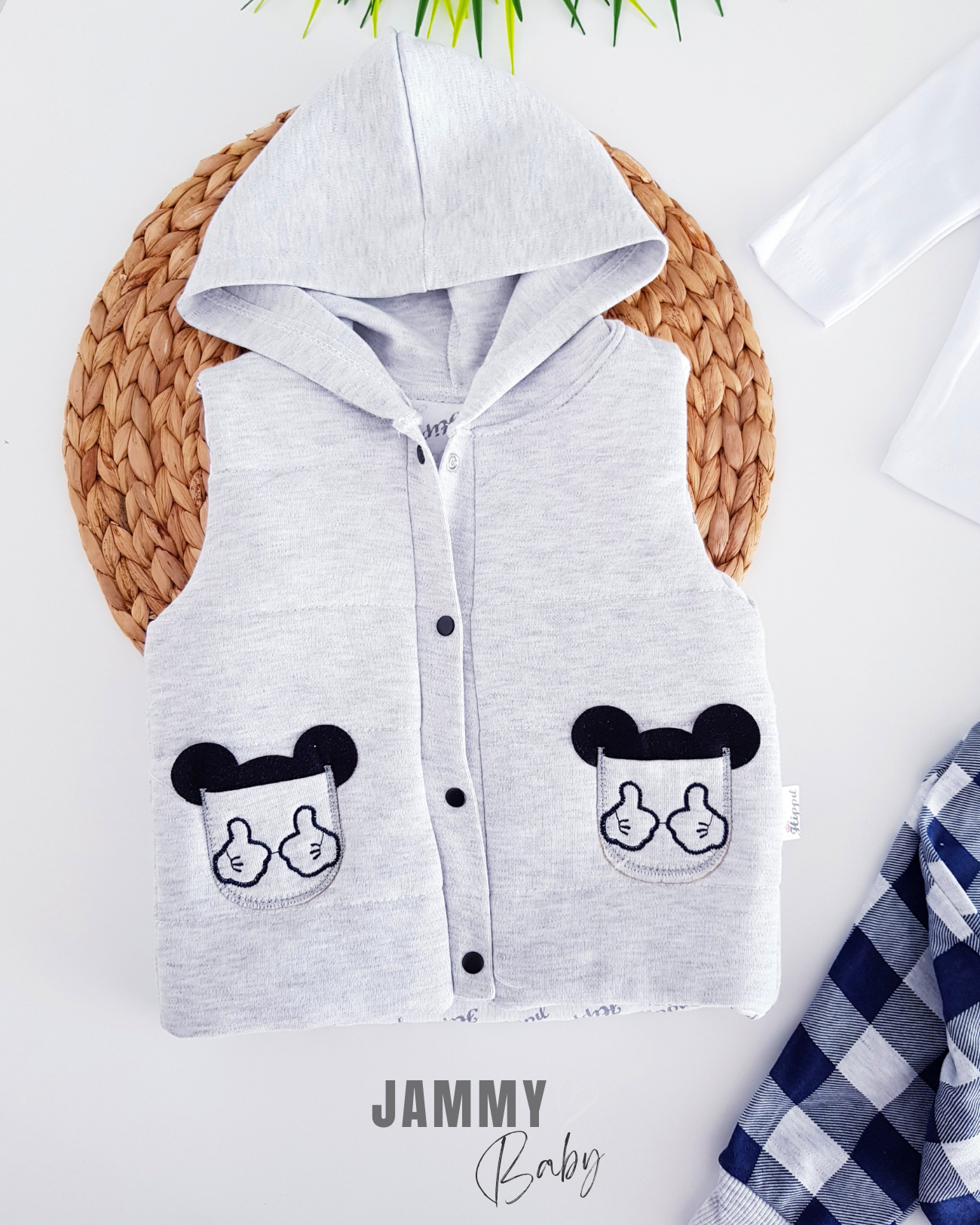 Mickey Puffer Vest 3 Piece Set-GRAY