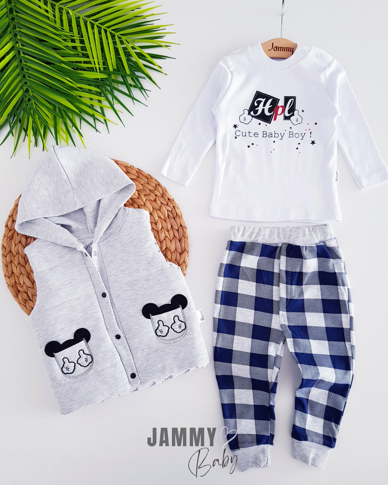 Mickey Puffer Vest 3 Piece Set-GRAY