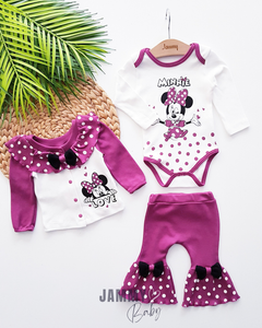 Minnie Mouse Flared Cardigan Suit-DAMSON
