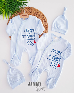 Mama-Papa 2 Overalls / 2 Mützen Set-BLAU