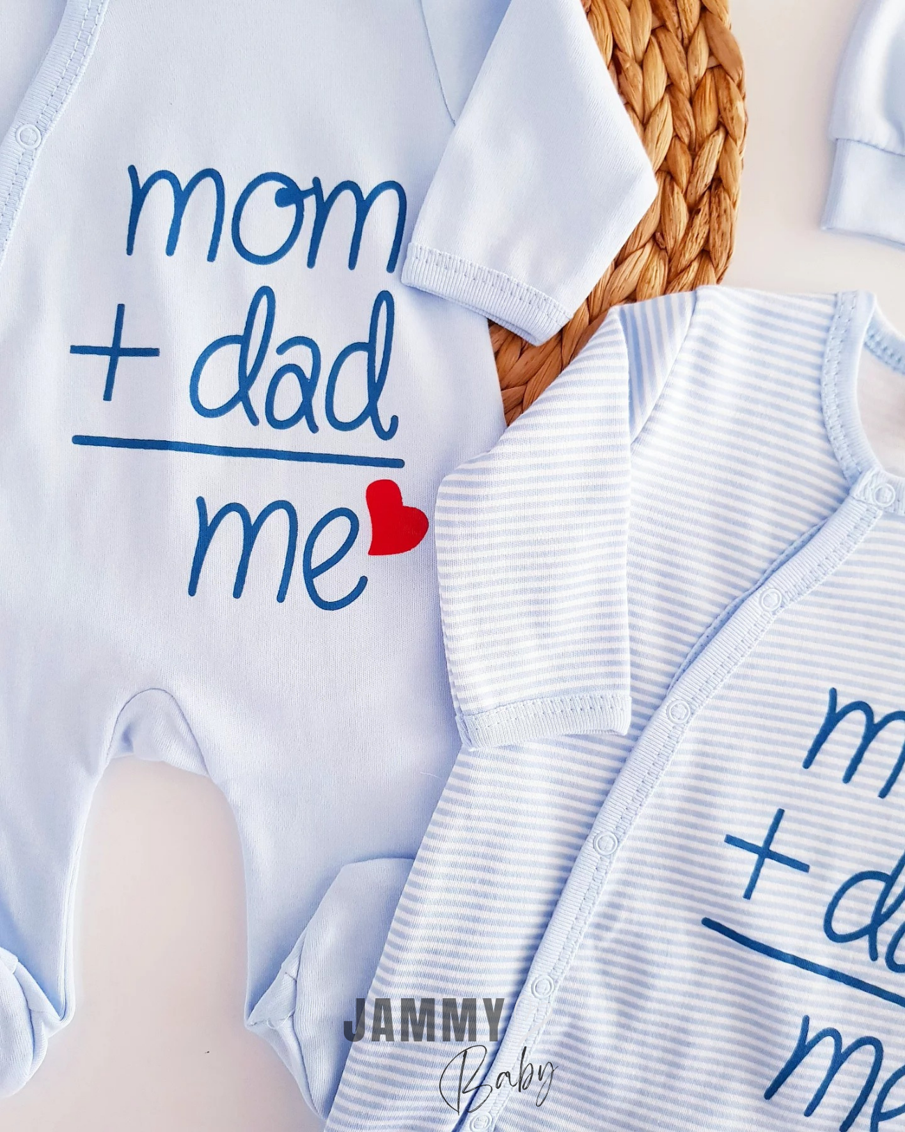 Mama-papa 2 overalls / 2 mutsen set-BLAUW